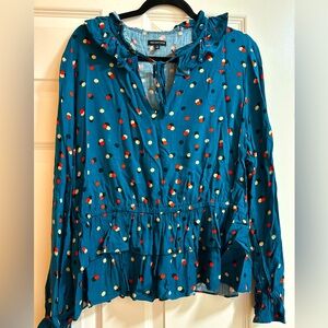 Who What Wear Blue Ruffled Peplum Blouse with Sailor Collar (XL)